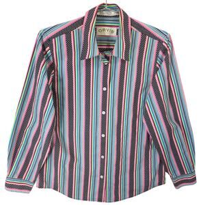 Orvis Shirt Womens 6 Multi Striped Polka Dot Wrinkle Free Button Up Long Sleeve